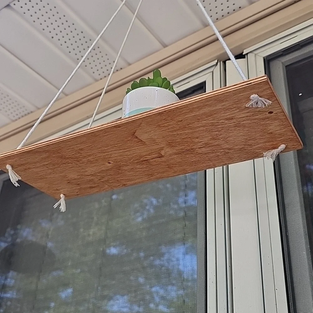 Hanging Wooden Shelf with Ceramic Planter